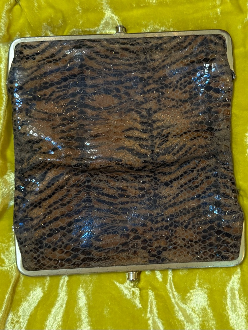 HOBO Brown Snake-Embossed Clutch with Gold-Tone Frame - Picture 4 of 12